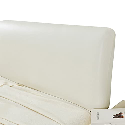 Bettkopfteil Hussen Bett Kopfteil Bezug/Überzug Elastisch Leder Kopfteilbezug Schwarz,Staubdichte All-Inclusive Dehnbare Schutzhülle Für Schlafzimmer Kopfteil ( Color : Beige white , Size : 190-210cm von AYUOEODM