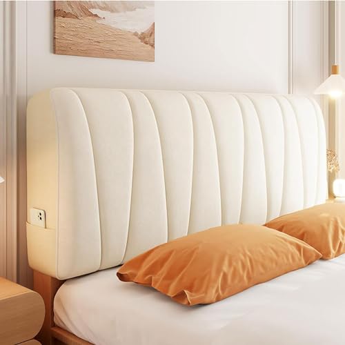 Kopfteilbezug Bett Kopfteil Bezug/Überzug,Weicher Strecken Samtstoff,gepolsterte Bettkopfteil Hussen Dehnbar Waschbar All-Inclusive Staubdichte Schutzhülle ( Color : Milk White , Size : 160cm(63inch) von AYUOEODM