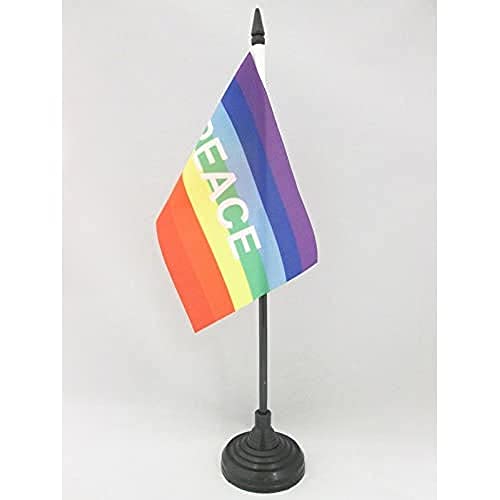 AZ FLAG TISCHFLAGGE Regenbogen Frieden Peace 15x10cm - SCHWUL TISCHFAHNE 10 x 15 cm - flaggen von AZ FLAG