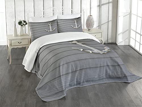 ABAKUHAUS Anker Tagesdecke Set, Antike Wand Navy Natur, Set mit Kissenbezügen Maschienenwaschbar, für Doppelbetten 220 x 220 cm, Grau Schwarz von ABAKUHAUS