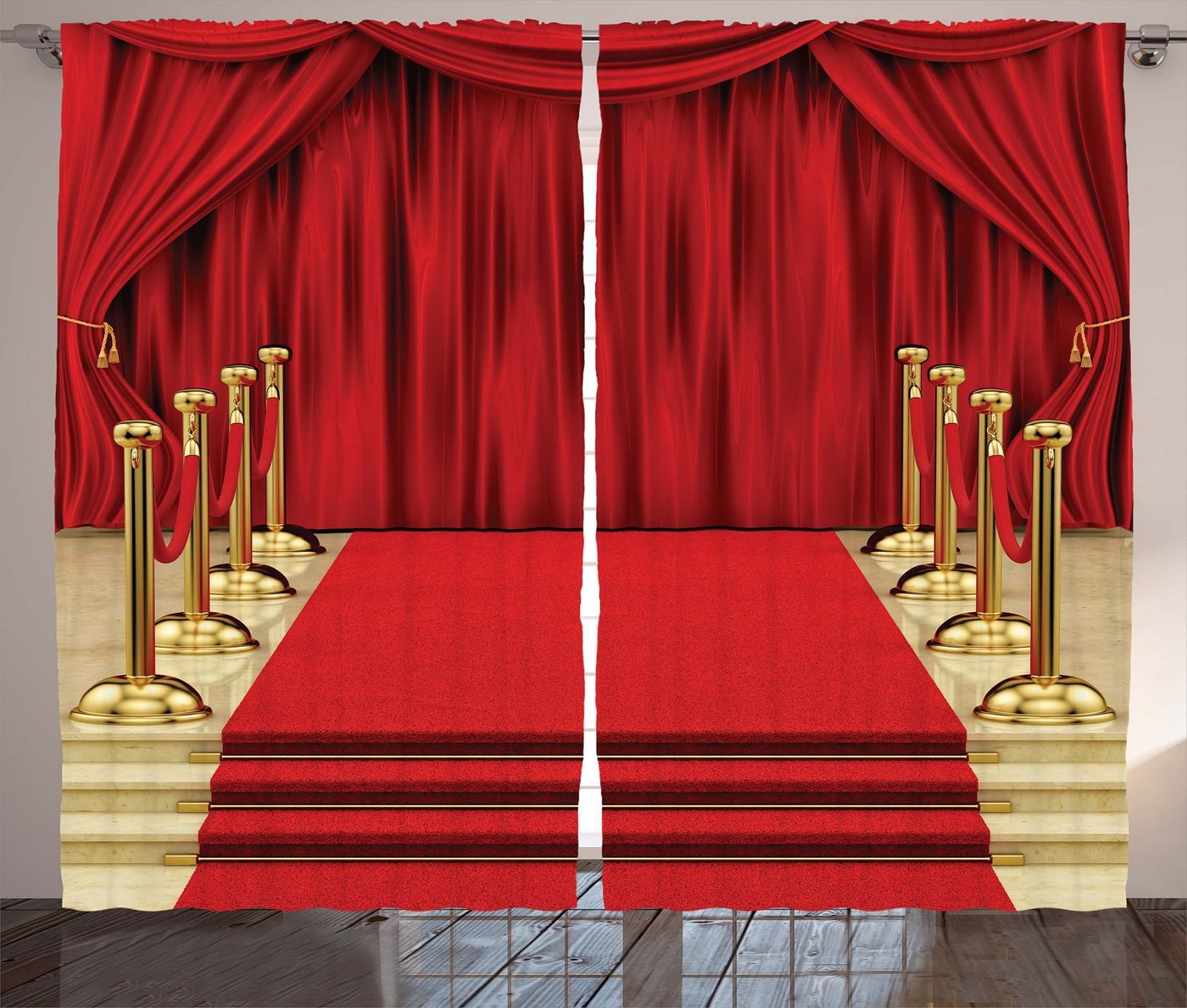 Gardine Schlafzimmer Kräuselband Vorhang mit Schlaufen und Haken, Abakuhaus, Theater Teppich Gala-Bühne-Vorhang von Abakuhaus