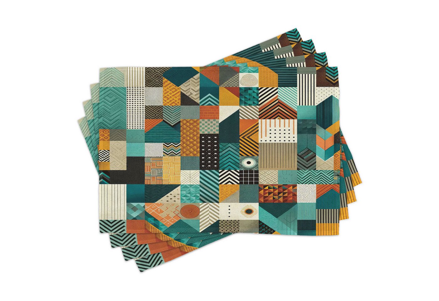 Platzset, Waschbare Stoff Esszimmer Küche Tischdekorations Digitaldruck, Abakuhaus, (4-teilig, 4-St., Set aus 4x), Geometrisch Patchwork-Quadrat-Dreieck von Abakuhaus