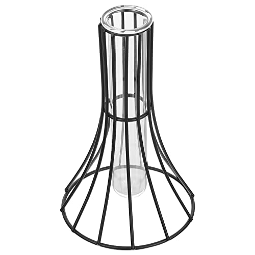 Hydroponische Vase mit Eisenrahmen Glas Terrarium Vase Mini Desktop Vase Schwarzer Eisen- Glas- Vase- Halter Luftanlage Vasen für Home Office Desktop Herzstück von Abaodam