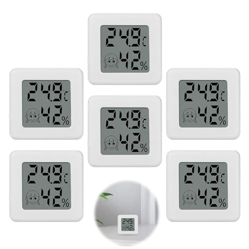 Abiemuce 6 Stück Thermometer Hygrometer, Mini Thermometer, Digital Thermometer Innen, Mini LCD Thermometer, Hygrometer Innen, Thermo-Hygrometer für Babyzimmer, Wohnzimmer, Keller, Büro - Weiß von Abiemuce