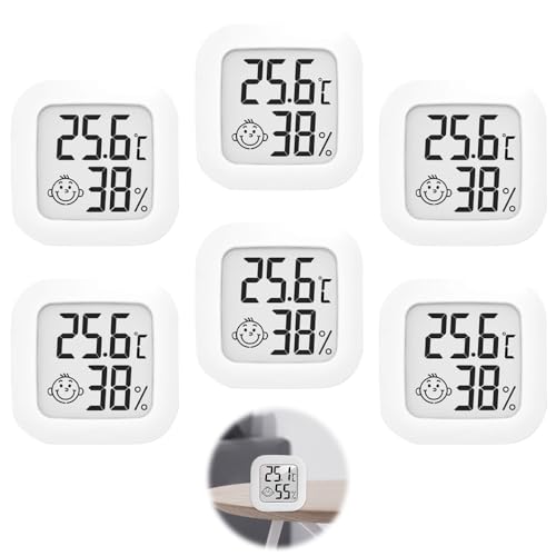 Abiemuce 6 Stück Thermometer Hygrometer, Mini Thermometer, Digital Thermometer Innen, Mini LCD Thermometer, Hygrometer Innen, Thermo-Hygrometer für Babyzimmer, Wohnzimmer, Keller, Büro - Weiß von Abiemuce