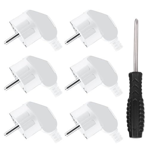 Abiemuce 6 Stücke Schuko Stecker, 250V/16A Schukostecker, Stecker Aussen Wasserdicht, Schuko Winkelstecker Knickschutztülle, Stromstecker Eurostecker Adapter Langlebig Kann für 8-10mm Kabel (Weiß) von Abiemuce