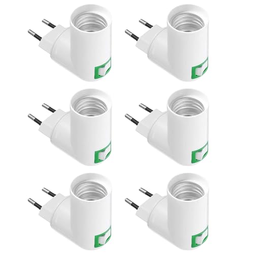 Abiemuce E27 Lampenfassung ohne Kabel, 360° Einstellbar Lampenfassung mit Schalter, Lampenfassung Steckdose EU-Stecker, Lampenfassung E27(ohne birne) (B-6PCS) von Abiemuce