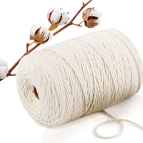 Makramee Garn Baumwollgarn Macrame Cord Kordel Garn für Makramee Schnur Makrameegarn Baumwollschnur Baumwollkordel Baumwolle (Naturweiß, 1mm x 500m) von Abio