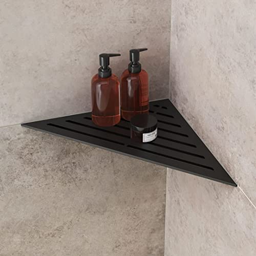 Ablago Triangle Duschablage ohne Bohren Schwarz Eckregal Duschregal für Dusche Badregal Badezimmer Bad Organizer Accessoires - nachträglich einbaubar/nachrüstbar Aluminium Shelf 240 x 240 x 340 mm von Ablago