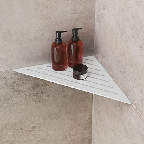 Ablago Triangle Duschablage ohne Bohren Weiß Eckregal Duschregal für Dusche Badregal Ecke Badezimmer Bad Organizer Accessoires - nachträglich einbaubar/nachrüstbar Aluminium SHELF 240 x 240 x 340 mm von Ablago