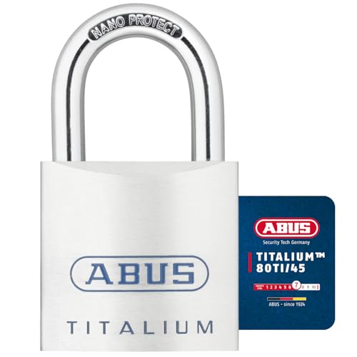 ABUS Titalium Vorhängeschloss 80TI/45 gl.-8012 - gleichschließend - Kellerschloss mit leichtem, massiven Schlosskörper aus Spezial-Aluminium - ABUS-Sicherheitslevel 7 - Silber von ABUS