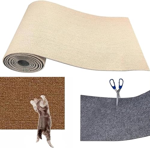 Kratzmatte Katze,Kratzmatte Katze Sofa,Selbstklebend Kratzteppich Katze Wand,Kratzwand,DIY Trimmbarer Teppich Matte Pad Katzenkratzbretter (30 * 100cm,Khaki) von Accrue