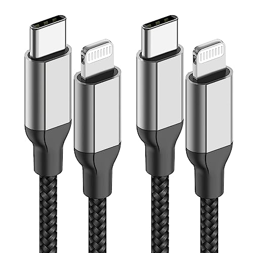 Acecene iPhone Ladekabel 1m [2 Stück], MFi Zertifiziert Nylon USB C auf Lightning Kabel iPhone Schnellladekabel für iPhone 14 13 12 11 Pro Max X XS XR 8 7 6 Plus Mini SE - Schwarz von Acecene