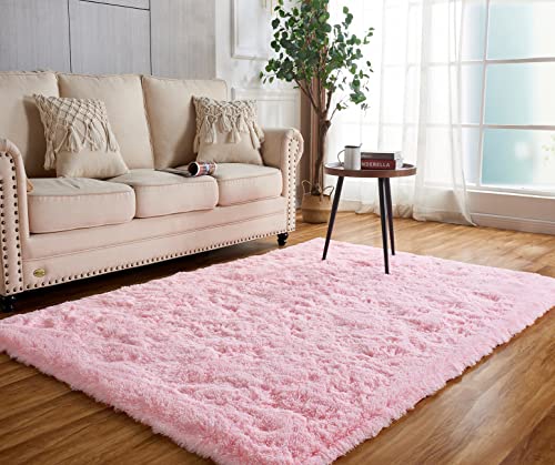 Achiiso Weich Zottel Rosa Teppich Rosa Datei Teppiche Schlafzimmer Teppich Wohnzimmerteppich Luxuriöser Teppich Hochflor Flächenteppiche (Rosa,120×160 cm) von Achiiso