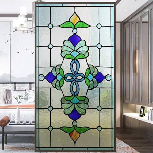 Fensterfolie, Frosted Buntglas-Muster, Wärmeregulierung, Anti-UV-Schutz, Fensteraufkleber, kleberfrei, statisch haftend, Fensterdekoration, B 16,5 x H 24,4 (42 x 62 cm) von Acmore