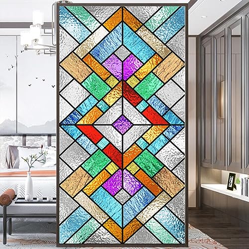 Fensterfolie, Sichtschutz, mattiert, buntes Raster, selbststatisch haftende Fensterverkleidungen, dekorativer Glasaufkleber für Zuhause, B 27,5 x H 59,1 (70 x 150 cm) von Acmore