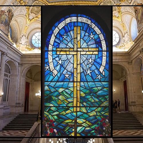 Statische Fensterfolie für Sichtschutz, Kirche, Buntglas, dekorative Glasfolie, klebstofffrei, Fensteraufkleber für Zuhause, Büro, B 23,6 x H 47,2 (60 x 120 cm) von Acmore