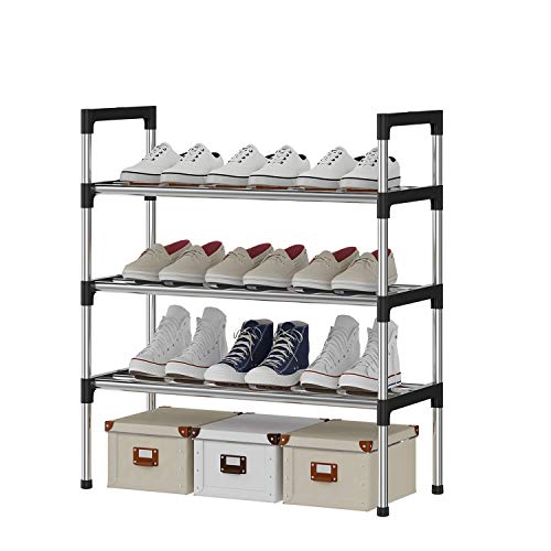 AcornFort® S-501 3 Ebenen Stöckiges Silber Verstellbare Schuhablagen Schuhaufbewahrung Hohes Schuhregal Organizer Regal Halteständer für 9 Paar Schuhe, 56 x 30 x 60 cm,Extra Robuste Bauweise von AcornFort