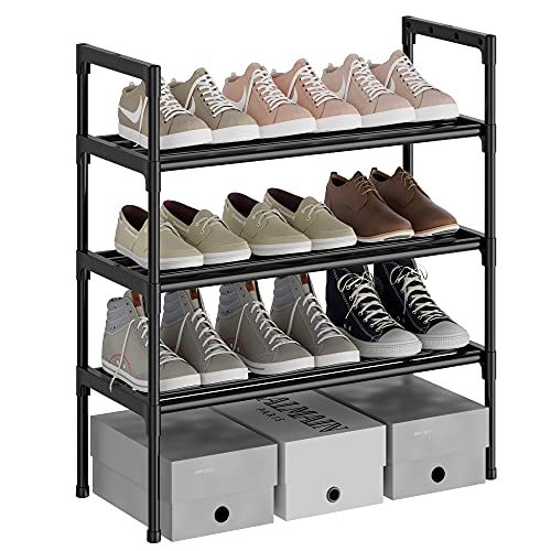 AcornFort® S-531 3 Ebenen Stöckiges Schwarz Verstellbare Schuhablagen Schuhaufbewahrung Hohes Schuhregal Organizer Regal Halteständer für 9 Paar Schuhe, 56 x 30 x 60 cm,Extra Robuste Bauweise von AcornFort