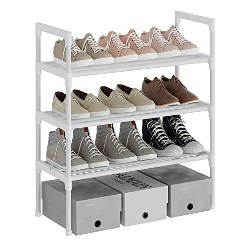 AcornFort® S-521 3 Ebenen Stöckiges Weiß Verstellbare Schuhablagen Schuhaufbewahrung Hohes Schuhregal Organizer Regal Halteständer für 9 Paar Schuhe, 56 x 30 x 60 cm,Extra Robuste Bauweise von AcornFort