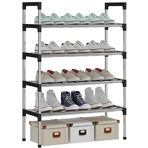 AcornFort® S-502 4 Ebenen Stöckiges Silber Verstellbare Schuhablagen Schuhaufbewahrung Hohes Schuhregal Organizer Regal Halteständer für 12 Paar Schuhe, 56 x 30 x 85 cm,Extra Robuste Bauweise von AcornFort