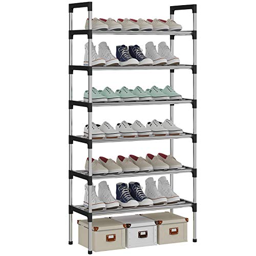 AcornFort® S-504 6 Ebenen Stöckiges Silber Verstellbare Schuhablagen Schuhaufbewahrung Hohes Schuhregal Organizer Regal Halteständer für 18 Paar Schuhe, 56 x 30 x 110 cm,Extra Robuste Bauweise von AcornFort