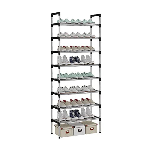 AcornFort® S-506 8 Ebenen Stöckiges Silber Verstellbare Schuhablagen Schuhaufbewahrung Hohes Schuhregal Organizer Regal Halteständer für 24 Paar Schuhe, 56 x 30 x 140 cm, Extra Robuste Bauweise von AcornFort