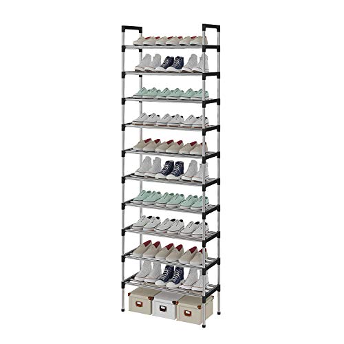 AcornFort® S-508 10 Ebenen Stöckiges Silber Verstellbare Schuhablagen Schuhaufbewahrung Hohes Schuhregal Organizer Regal Halteständer für 30 Paar Schuhe, 56 x 30 x 170 cm, Extra Robuste Bauweise von AcornFort