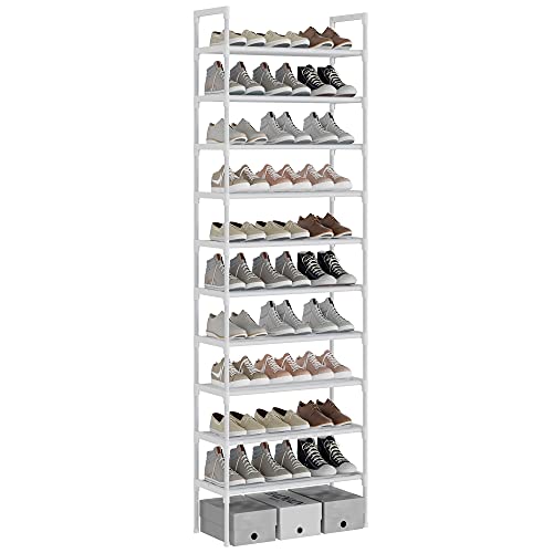 AcornFort® S-5 10 Ebenen Stöckiges Verstellbare Schuhablagen Schuhaufbewahrung Hohes Schuhregal Organizer Regal Halteständer für 30 Paar Schuhe, 56 x 30 x 170 cm, Robustes Design (White) von AcornFort
