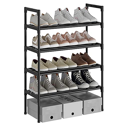 AcornFort® S-532 4 Ebenen Stöckiges Schwarz Verstellbare Schuhablagen Schuhaufbewahrung Hohes Schuhregal Organizer Regal Halteständer für 12 Paar Schuhe, 56 x 30 x 85 cm,Extra Robuste Bauweise von AcornFort