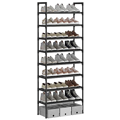 AcornFort® S-536 8 Ebenen Stöckiges Schwarz Verstellbare Schuhablagen Schuhaufbewahrung Hohes Schuhregal Organizer Regal Halteständer für 24 Paar Schuhe, 56 x 30 x 140 cm, Extra Robuste Bauweise von AcornFort