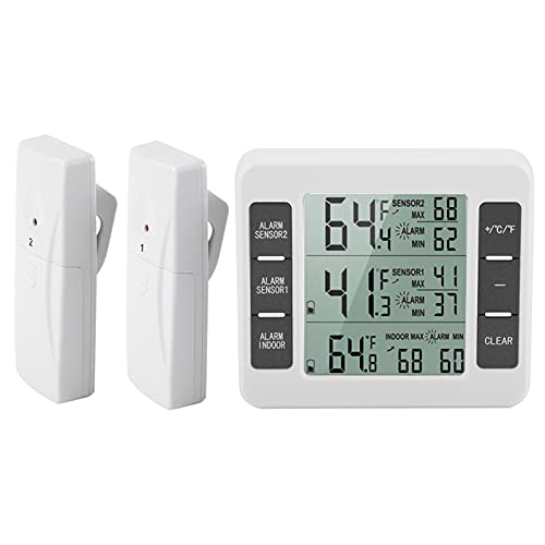 Kühlschrank-Thermometer, Kabelloses Digitales Kühlschrank-Thermometer mit Hörbarem Alarm und 2-teiliger Sensor-Min/Max-Anzeige von Acouto