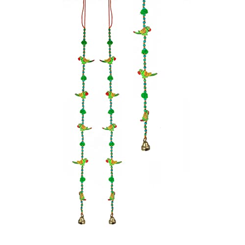 Set of 2 Indian Traditional Door Hanging 5 Wooden Birds Tota Parrot String with Bell for New Year Decoration for Home Wall Temple Bedroom Kids Room Décor (Size :- 30" Approx) von Aditri Creation