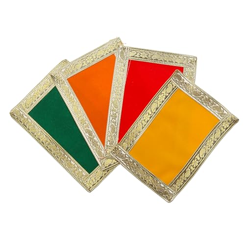 Aditri Creation Set of 4 Aasan Pooja Mat Aasan Puja Aasan Decorative Cloth for Pooja Multipurpose Pooja Decor Indian Traditional Cultural Decoration & Gift Item Article(Size:-7 Inches X 5 Inches) von Aditri Creation