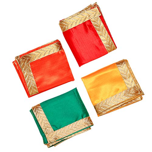 Aditri Creation Set of 4 Decorative Pooja Cloth Large Pooja Cloth Mat Aasan for Multipurpose Decorations Item & Article(Size:-20 Inches X 22 Inches)(Colour:- Red, Green, Yellow and Orange) von Aditri Creation