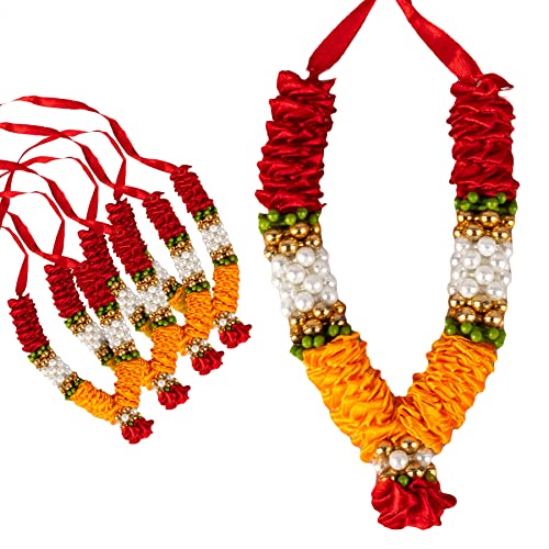 Aditri Creation Set of 4 Red Orange White Artificial Flowers Ribbon Garland Haar Mala for Idol-Mala for God, Pooja Sringar Holi Festival Decoration Articles Ornament (Size: 4'') von Aditri Creation