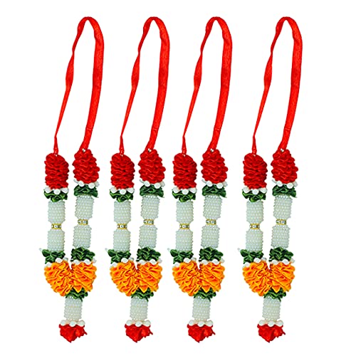 Aditri Creation Set of 4 Red Orange Artificial Flowers Ribbon Garland Haar Mala for Small Idol-Mala for God, Pooja Sringar Articles Ornament Laxmi Ganesh Mala for Decorations Home Decor (Size 4") von Aditri Creation