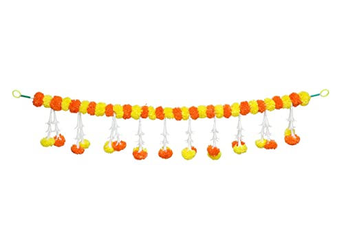 Artificial Marigold Flowers Garlands Door Toran with White Flower Set/Decorative Door Hanging Bandanwar for Indian Traditional Festival Decoration (Yellow & Orange) (Size:- 32”Long) von Aditri Creation