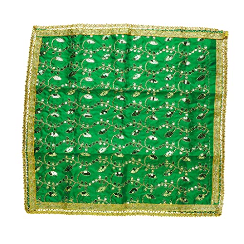 Green Large Pooja Cloth Mat Aasan Decorative Cloth (Size:-18 Inches X 18 Inches,) for Multipurpose Diwali Pooja Decorations Item & Article Yellow Laxmi von Aditri Creation