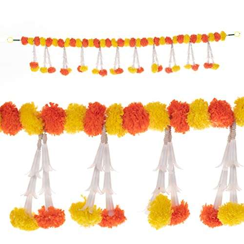 Künstliche Ringelblumen-Blumen, Girlanden, Tür-Toran mit weißer Blume, dekorativer Tür-Hänge-Bandanwar für indische Festival-Dekoration (gelb und orange) (Größe: 81,3 cm lang) von Aditri Creation