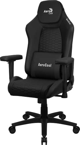 Aerocool CROWNBK Schwarz, Ergonomischer Gaming Stuhl, Verstellbare Kissen, Premium Kunstleder von AeroCool