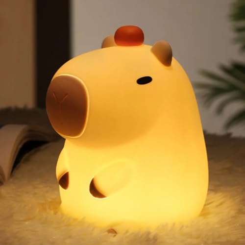 Aeyytoe Capybara Geschenk für Mädchen, Capybara Nachtlicht mit 2 Helligkeitsstufen, LED Silikon Nachtlicht Baby mit Timer Dimmbar Touch Lampe für Kinder Zimmer, Wohnzimmer, Geburtstag von Aeyytoe