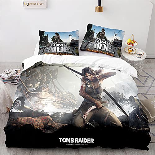 Agmdno Bettwäsche 135x200cm,Tomb Raider Bettwäsche Anime Bettbezug Set Und 50x75cm Kissenbezug,Bettbezug Mit Reißverschluss,kinderbettwäsche (A08,135x200cm+75x50cmx1) von Agmdno