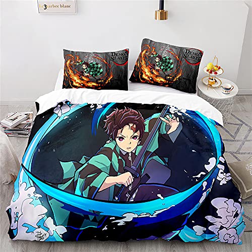 Agmdno Demon Bettwäsche-Set,Slayer Bettbezug-Set,100% Mikrofaser,kinderbettwäsche,Anime Bettwäsche,bettbezug (A01,155x220cm+80x80cmx1) von Agmdno