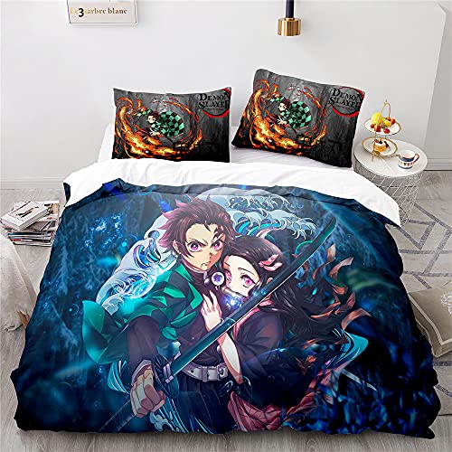 Agmdno Demon Bettwäsche-Set,Slayer Bettbezug-Set,100% Mikrofaser,kinderbettwäsche,Anime Bettwäsche,bettbezug (A03,155x220cm+80x80cmx1) von Agmdno