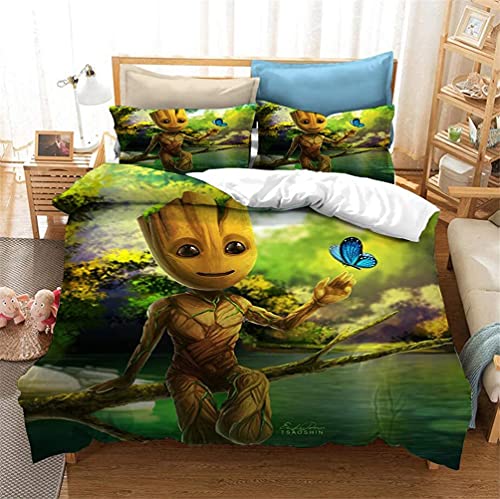 Agmdno Groot 3D-Bettwäsche Für Kinder,Mavel Bettwäsche,Mikrofaser,Bettbezug Und Kissenbezug,bettwäsche Jungen,3D Bettwäsche (C,135x200cm+80x80cmx1) von Agmdno