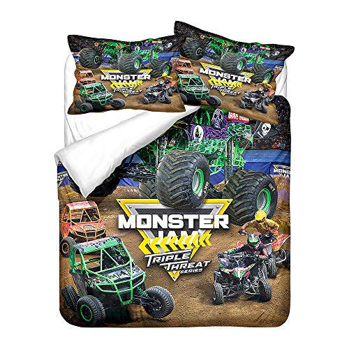 Agmdno Monster Truck Bettwäsche 135x200,Kinder-Bettwäsche Set,Cartoon Bettwäsche,hot Whee-ls Monster Truck,bettwäsche Jungen,Kissenbezug 80x80 (A04,135x200cm+80x80cmx1) von Agmdno