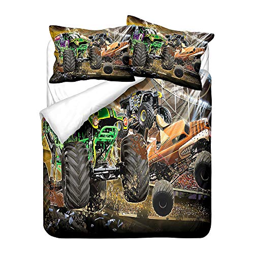 Agmdno Monster Truck Bettwäsche 135x200,Kinder-Bettwäsche Set,Cartoon Bettwäsche,hot Whee-ls Monster Truck,bettwäsche Jungen,Kissenbezug 80x80 (A08,135x200cm+80x80cmx1) von Agmdno