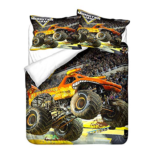 Agmdno Monster Truck Bettwäsche 155x220,Kinder-Bettwäsche Set,Cartoon Bettwäsche,hot Whee-ls Monster Truck,bettwäsche Jungen,Kissenbezug 75x50 (A03,155x220cm+75x50cmx1) von Agmdno