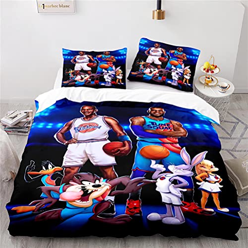 Agmdno Space Jam Bettwäsche-Sets,bettwäsche 135x200 Kinder,3D-gedruckte Bettbezug + Kissenbezug 80x80cm,Basketball Filmfans (A07,155x220cm+75x50cmx1) von Agmdno